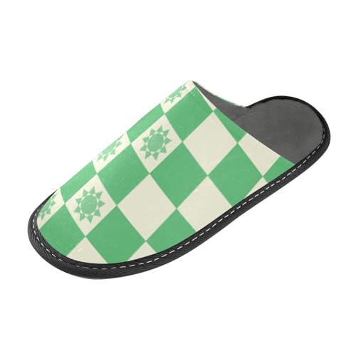 Green Sun Karomuster Hausschuhe Damen Indoor Hausschuhe mit Memory-Schaum für Haus, Schlafzimmer von tplaotee