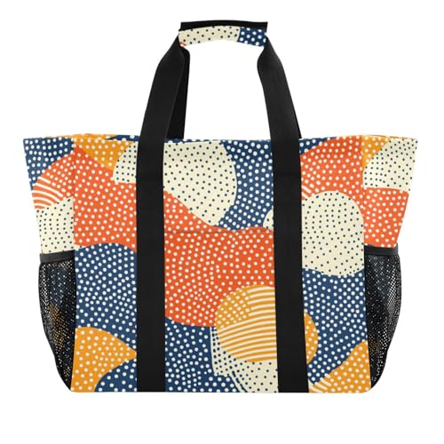 Große Einkaufstasche für Damen, gepunktet, abstrakt, bunt, wiederverwendbar, faltbar, Strandtasche mit Taschen, Leinen-Tragetasche von tplaotee
