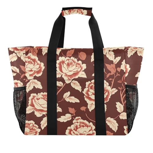 Große Einkaufstasche mit roten Valentinsblumen, wiederverwendbar, faltbar, Strandtasche, sanddicht, Segeltuch, Auto-Tragetasche von tplaotee