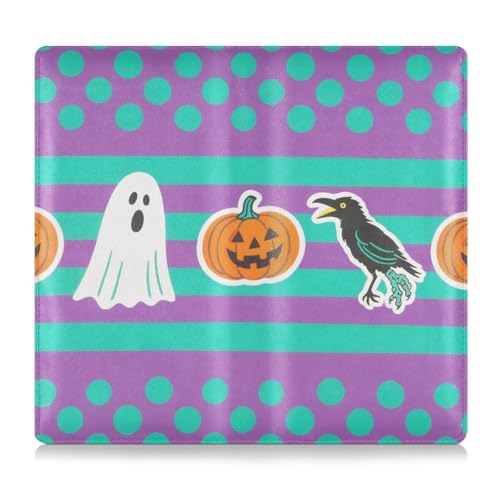 Grün/Violette Krähen-Halloween-Leder-Auto-Registrierungsversicherung & Ausweishalter, perfekte Auto-Essentials Geldbörse für Fahrer, Autobesitzer, Anhänger, Motorrad, Boot von tplaotee