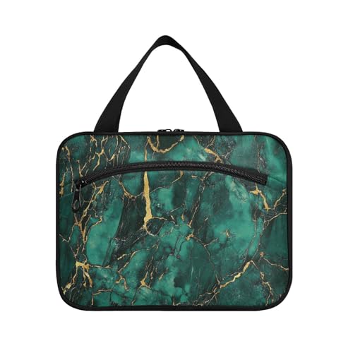 Grünlich-goldenes Marmor-Textur-Reise-Set für Herren mit Haken, Designer-Accessoires, Kulturbeutel für Reisen, Frauen, Reisen, Bolso de Maquillaje Para Mujer M, Grünlich-goldene Marmorstruktur, Medium von tplaotee