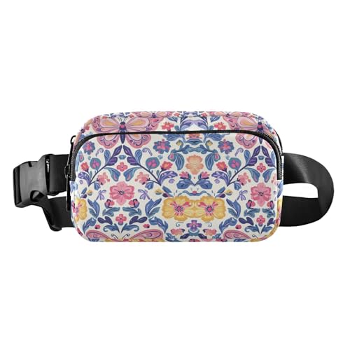 Gürteltasche für Herren und Damen, Motiv: Schmetterlinge und Blumen, bunt, trendig, Mini-Umhängetasche, Gürteltasche mit verstellbarem Riemen für Reisen, Laufen, Wandern von tplaotee