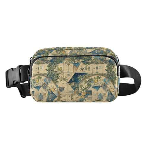 Gürteltasche im Retro-Stil, alte Bücher, Sterne, grüne Blätter, stilvolle Gürteltasche für Damen und Herren, Mini-Gürteltasche mit verstellbarem Riemen für Radfahren, Wandern, Fitnessstudio von tplaotee