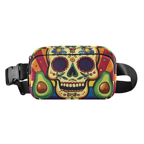 Gürteltasche im mexikanischen Stil, Totenkopf-Avocados, trendige Bauchtasche für Damen, Herren, Teenager, große Kapazität, Umhängetasche, Gürteltasche mit verstellbarem Riemen für Reisen, Einkaufen von tplaotee