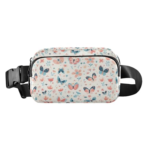 Gürteltasche mit Schmetterlings-Motiv und frischen Blumen, stilvolle Gürteltasche für Damen und Herren, Mehrzweck-Umhängetasche mit verstellbarem Riemen für Reisen, Einkaufen, Laufen von tplaotee