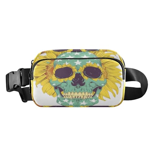 Gürteltasche mit Sternenflagge, Totenkopf, Sonnenblume, Jadegelb, stilvolle Gürteltasche für Damen und Herren, große Kapazität, Umhängetasche, Gürteltasche mit verstellbarem Riemen für Reisen, Urlaub von tplaotee