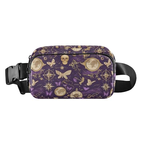 Gürteltasche mit Totenkopf- und Schmetterlingsmotiv, für Damen, Herren, Teenager, wasserabweisend, Anti-Diebstahl-Hüfttasche mit verstellbarem Gurt, für Radfahren, Wandern, Fitnessstudio, Violett von tplaotee