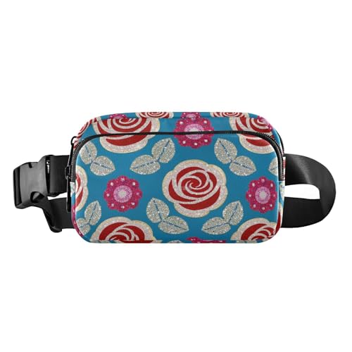 Gürteltasche mit künstlichem Glitzer, Cartoon-Rose, Blau, modische Gürteltasche für Damen und Herren, Mini-Gürteltasche mit verstellbarem Riemen für Reisen, Fitnessstudio, Arbeit von tplaotee