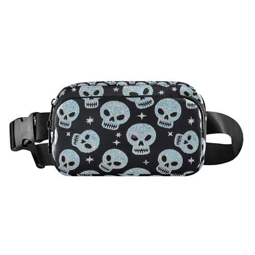 Gürteltasche mit künstlichem Glitzer-Cartoon-Totenkopf-Design, modische Gürteltasche für Damen und Herren, Mini-Umhängetasche, Gürteltasche mit verstellbarem Riemen für Einkaufen, Sport, Arbeit von tplaotee