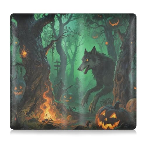 Halloween Black Wolf Pumpkin Premium Leder Auto Registrierung und Versicherung Kartenhalter Essential Wallet Case für jedes Auto, LKW, Motorrad, Anhänger oder Boot von tplaotee