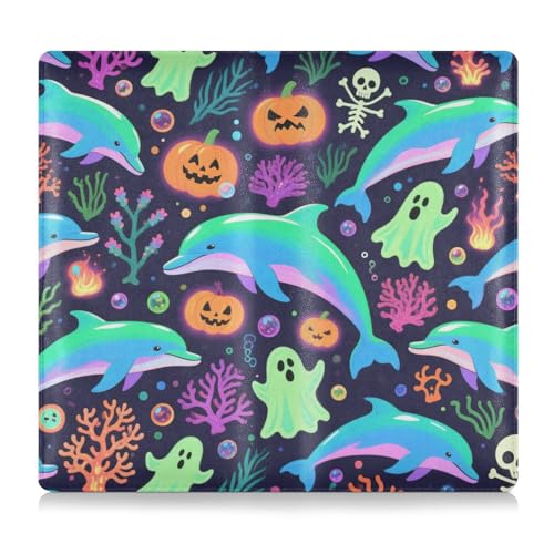 Halloween Blue Dolphin Pumpkin Skull Leather Car Registration & Insurance Card Holder Prefect Car Essentials Wallet for Documents, Cards, License von tplaotee