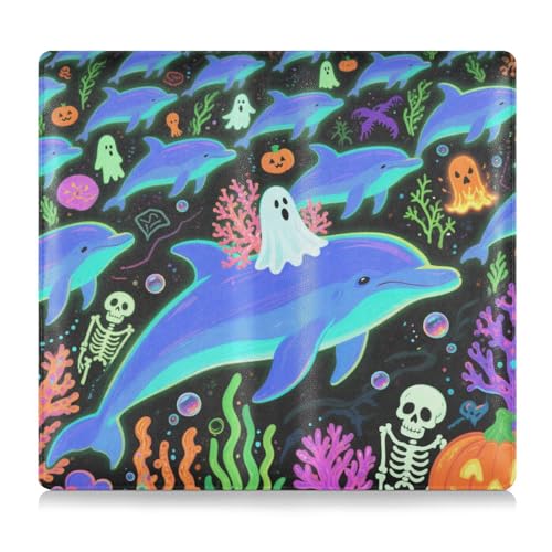 Halloween Blue Dolphin Pumpkin Skull PU Leather Toursuit Car Registration and Insurance Card Holder Document Wallet for Cards, Essential Document, Driver License Vehicle Paperwork von tplaotee