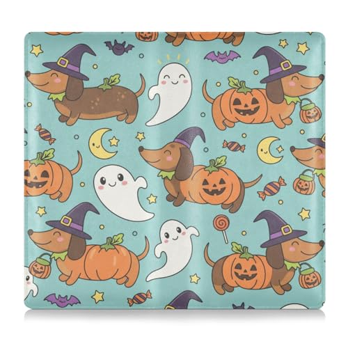 Halloween Cartoon Dackel und Geister Leder Registrierung und Versicherung Kartenhalter Essential Car Wallet Case für Dokumente, Karten, Führerschein von tplaotee