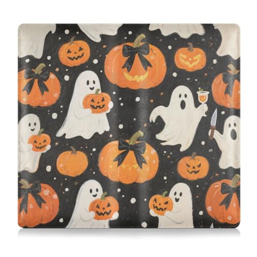 Halloween Gelb Kürbis Premium Leder Auto Registrierung Versicherung & Ausweishalter Dokumententasche für Dokumente, Karten, Führerschein von tplaotee