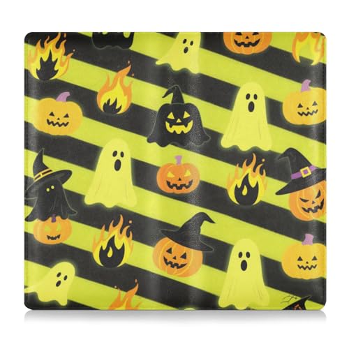 Halloween Gelb Kürbis Premium Leder Auto Registrierung & Versicherung Kartenhalter Dokumententasche für Karten Essential Dokument Führerschein Fahrzeug Papierkram von tplaotee
