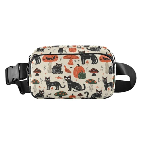 Halloween Katzen Kürbisse Pilze kühne Linienarbeit Modische Hüfttasche Bauchtasche für Damen Herren Teenager Mehrzweck-Umhängetasche mit verstellbarem Riemen für Shopping, Sport, Arbeit von tplaotee