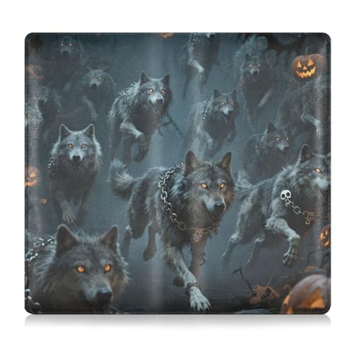 Halloween Kürbis und Wolf PU Leder Auto Versicherung und Zulassungskartenhalter Dokumententasche für Dokumente, Karten, Führerschein von tplaotee
