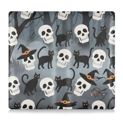 Halloween Schädel schwarze Katze PU-Leder Auto Registrierung Versicherung & Ausweishalter Essential Wallet Case für Ausweis, Führerschein, Schlüsselkontaktinformationskarten von tplaotee