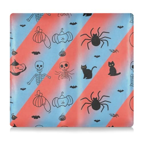 Halloween Schwarze Katze Spinne Schädel PU Leder Auto Registrierung Versicherung & Ausweishalter LKW Zubehör für Fahrer Auto Besitzer Anhänger Motorrad Boot von tplaotee