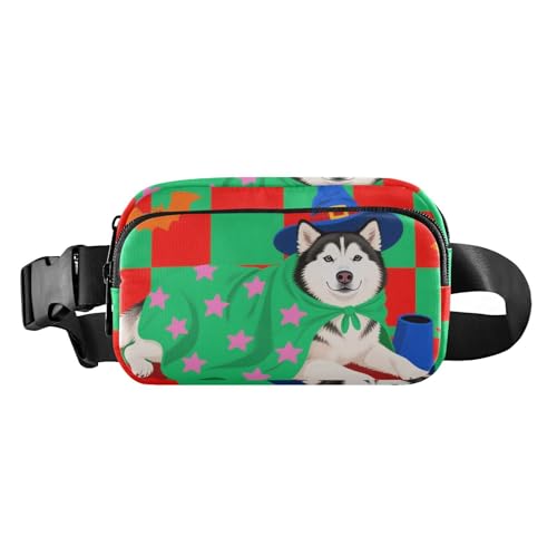 Halloween Sibirischer Husky Hund grün rot stilvolle Bauchtasche für Männer Frauen Große Kapazität Brustgurt Bauchtasche mit verstellbarem Gurt für Workout Laufen Wandern von tplaotee