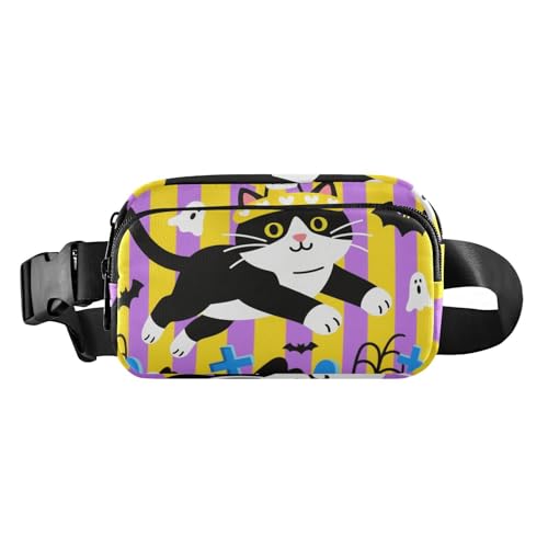 Halloween-Umhängetasche mit schwarzem Katzen-Motiv, trendige Umhängetasche, Hüfttasche für Damen, Herren, Teenager, Mehrzweck-Brusttasche, Gürteltasche mit verstellbarem Riemen für Shopping, Sport Halloween-Umhängetasche mit schwarzem Katzen-Motiv, trendige Umhängetasche, Hüfttasche für Damen, Herren, Teenager, Mehrzweck-Brusttasche, Gürteltasche mit verstellbarem Riemen für Shopping, Sport von tplaotee