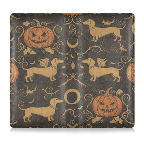 Halloween Vintage Gothic Dackel Kürbisse Premium Leder Auto Registrierung und Versicherung Kartenhalter Essential Wallet Case für Führerschein, Karten & wichtige Dokumente von tplaotee