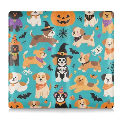 Halloween gelber Kürbis Hund Premium Leder Toursuit Auto Zulassung und Versicherungskartenhalter Dokumententasche für Fahrer Autobesitzer Anhänger Motorrad Boot von tplaotee