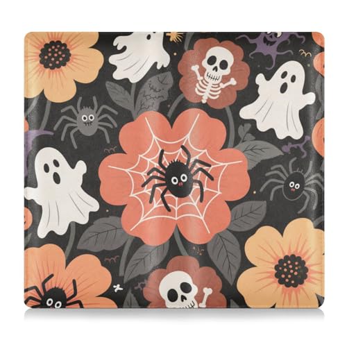 Happy Halloween Schädel Blumen Leder Registrierungs- und Versicherungskartenhalter Essential Wallet Case für Führerschein, Karten und wichtige Dokumente von tplaotee
