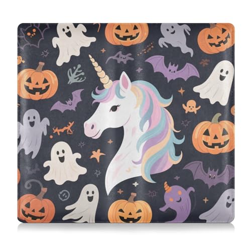 Happy Halloween Weiße Einhörner Premium Leder Toursuit Auto Zulassung und Versicherungskartenhalter Essential Car Wallet Case für Ausweis, Führerschein, Schlüsselkontaktinformationskarten von tplaotee