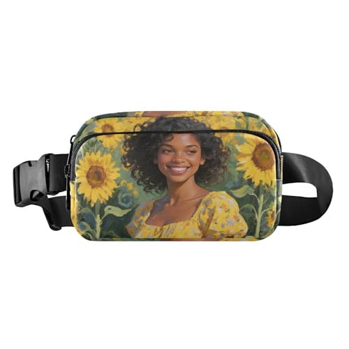 Happy Woman Sonnenblumen-Ölgemälde, stilvolle Bauchtasche für Damen, Herren, Teenager, wasserabweisend, Umhängetasche mit verstellbarem Riemen für Radfahren, Wandern, Fitnessstudio von tplaotee