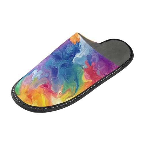 Hausschuhe für Damen, Regenbogenfarben, Batikmuster, Hausschuhe, mit Memory-Schaum, für Haus, Schlafzimmer von tplaotee