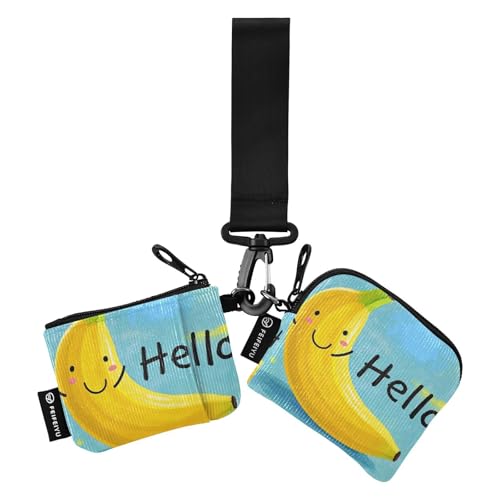 Hello Cartoon süße gelbe Banane Damen Münzgeldbörsen Kartenetuis große Kapazität Damen Geld Organizer mit Handgelenkschlaufe für Arbeit Reisen 2 Stück, Hello Cartoon süße gelbe Banane, 1 size, Art von tplaotee