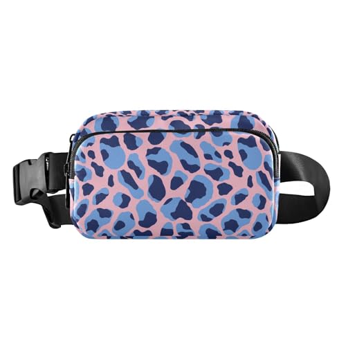 Hellrosa und blaue Gürteltasche mit Leopardenmuster, modische Bauchtasche für Damen, Herren, Teenager, große Kapazität, Umhängetasche, Gürteltasche mit verstellbarem Gurt, für Reisen, Fitnessstudio von tplaotee