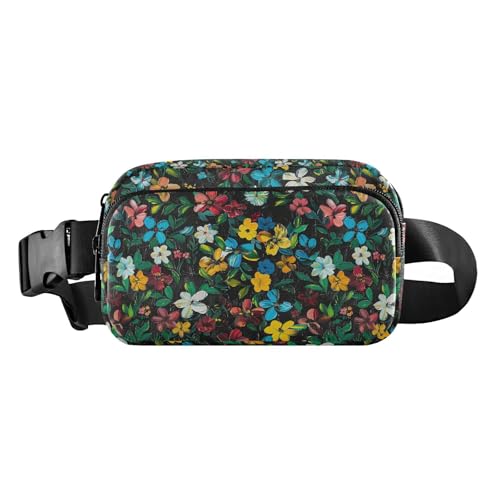 Hippierose Gürteltasche für Damen und Herren, wasserdicht, mit verstellbarem Gurt, für Reisen, Urlaub, Laufen, Schwarz von tplaotee
