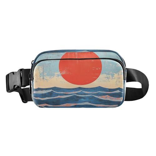 Japanische Wellen, Sonnenaufgang, trendige Umhängetasche, Hüfttasche für Herren und Damen, Mini-Gürteltasche mit verstellbarem Riemen für Reisen, Einkaufen, Laufen von tplaotee