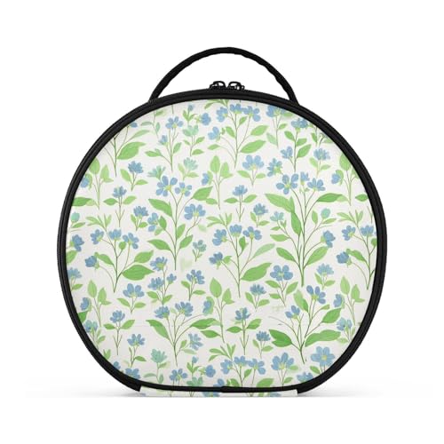 Kleine Kosmetiktasche mit Blumenranken, mit Fächern und Griff, tragbare Make-up-Tasche für Damen, mit verstellbaren Trennwänden, 27,9 cm, Blau und Grün von tplaotee