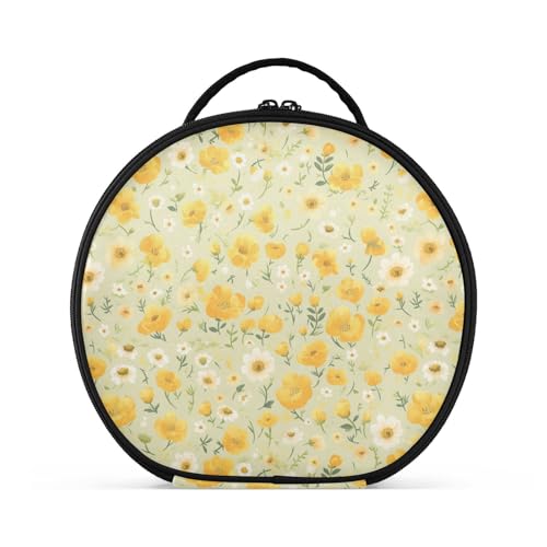 Kleine Make-up-Tasche mit gelben Blumen und grünem Hintergrund, mit Fächern und Griff, tragbare Tasche für Damen, mit verstellbaren Trennwänden, 27,9 cm von tplaotee