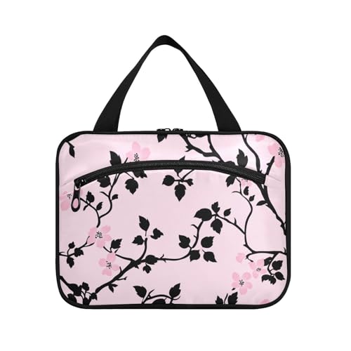 Kleine hängende Kosmetiktasche für Damen mit Haken, wasserdichtes Designer-Kulturset für wichtige Dinge für Damen, Camping, Bolsas Para Maquillaje M, Pfirsichschwarze Blüten, Medium von tplaotee