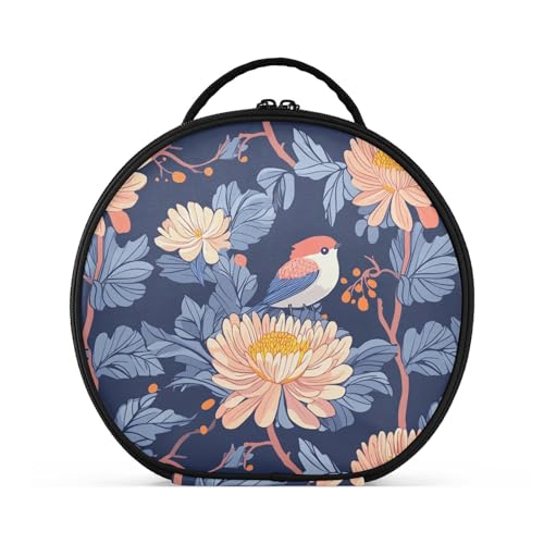 Kosmetiktasche, Motiv: wilde Chrysantheme und Vogel, Reisegröße, Zubehör, tragbare Kosmetiktasche für Geldbörse, mit verstellbaren Trennwänden, 27,9 cm, Blau von tplaotee