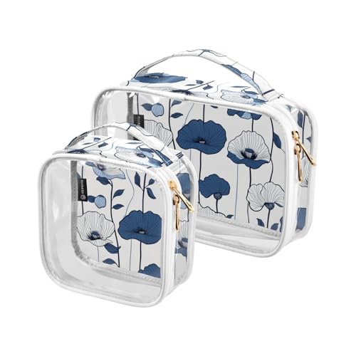 Kosmetiktasche, transparent, transparent, TSA-geprüft, weiße Mohnblumen, japanischer Stil, wasserabweisend, kleine Kosmetiktasche, für Herren, Rasierset, 2 Stück Kosmetiktasche, transparent, transparent, TSA-geprüft, weiße Mohnblumen, japanischer Stil, wasserabweisend, kleine Kosmetiktasche, für Herren, Rasierset, 2 Stück von tplaotee