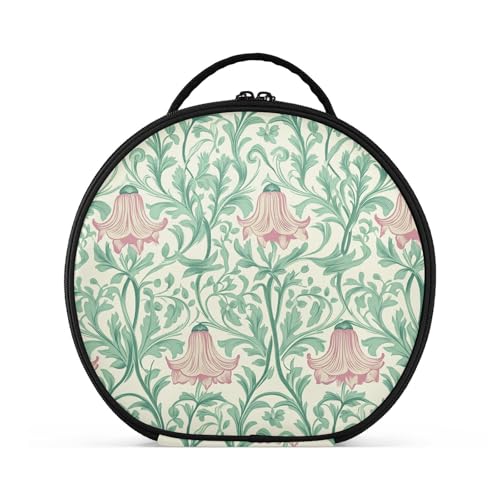 Kosmetiktasche für Damen, Retro-Stil, rosa Glockenblume, grüne Blätter, Reisegröße, Zubehör, Reißverschluss, Kosmetiktasche für Damen, mit verstellbaren Trennwänden, 27,9 cm von tplaotee