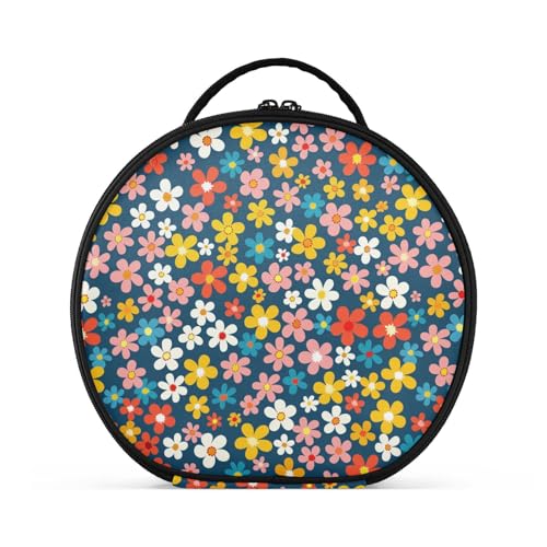 Kosmetiktasche im Retro-Stil mit blauen Blumen, Reisegröße, Zubehör, Reißverschluss, Reisetaschen für Damen, mit verstellbaren Trennwänden, 27,9 cm von tplaotee