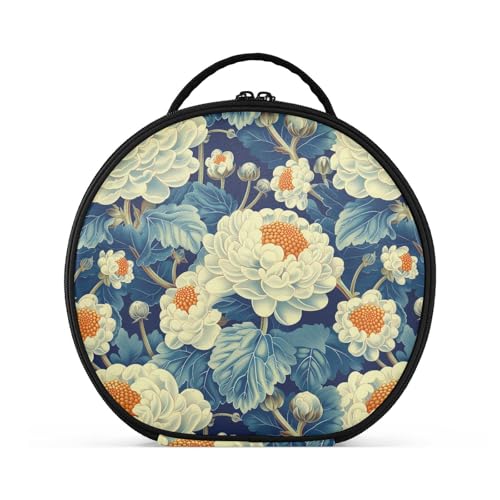 Kosmetiktasche mit Blumenmuster, Blumenkohl-Design, Reisegröße, groß, Kosmetiktasche für Geldbörse, mit verstellbaren Trennwänden, 27,9 cm, Blau von tplaotee