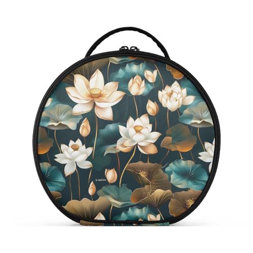 Kosmetiktasche mit Blumenmuster, vertikal, freistehend, Kosmetiktasche für Damen, mit verstellbaren Trennwänden, 27,9 cm, Grün und Gold von tplaotee