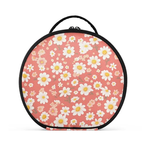 Kosmetiktasche mit Blumenmuster, vertikal, freistehend, Reißverschluss, Kosmetiktasche für Damen, mit verstellbaren Trennwänden, 27,9 cm, Weiß von tplaotee