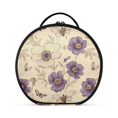 Kosmetiktasche mit Cartoon-Anemonen-Blumen, vertikal, freistehend, Reißverschluss, Reise-Kosmetiktasche für Damen, mit verstellbaren Trennwänden, 27,9 cm, Beige von tplaotee