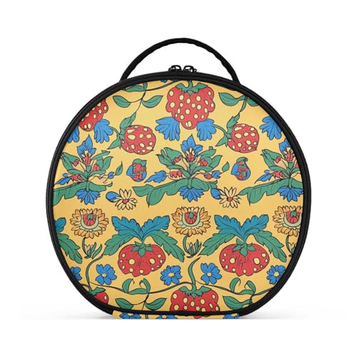 Kosmetiktasche mit Erdbeeren, Ethno-Kunst, Cartoon-Stil, Reisegröße, Zubehör, leichte Kosmetiktasche für Damen, mit verstellbaren Trennwänden, 27,9 cm Kosmetiktasche mit Erdbeeren, Ethno-Kunst, Cartoon-Stil, Reisegröße, Zubehör, leichte Kosmetiktasche für Damen, mit verstellbaren Trennwänden, 27,9 cm von tplaotee