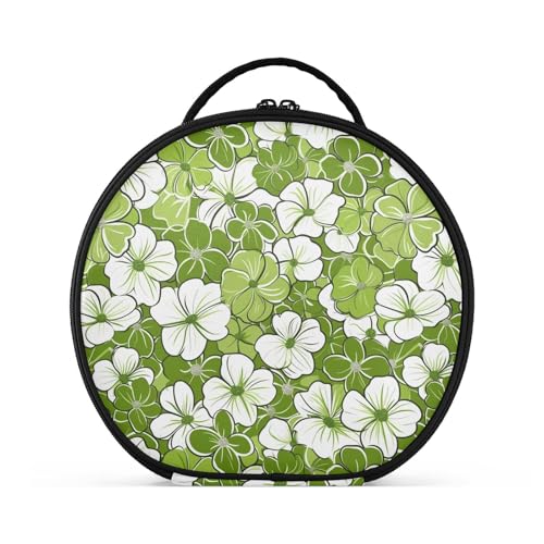 Kosmetiktasche mit Fächern und Griff, wasserdicht, Kulturbeutel für Damen, mit verstellbaren Trennwänden, 27,9 cm, Grün und Blumen von tplaotee