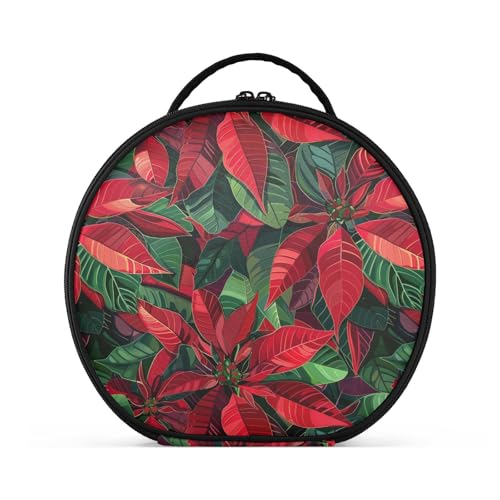 Kosmetiktasche mit Fächern und Griff, wasserdicht, Reisetaschen für Damen, mit verstellbaren Trennwänden, 27,9 cm, Motiv: Weihnachtsstern, Rot und Grün von tplaotee