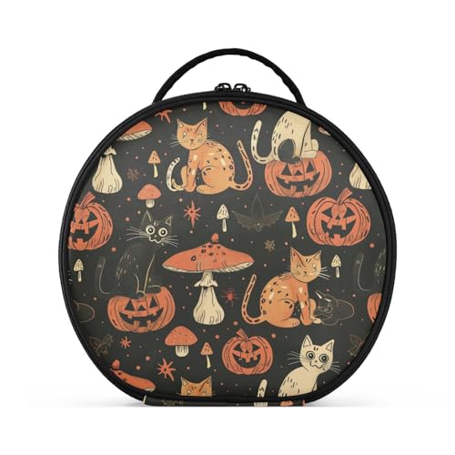 Kosmetiktasche mit Halloween-Katzen, Kürbissen, Pilzen, kühnen Linework-Stil, vertikal, freistehend, leicht, Kulturbeutel für Damen, mit verstellbaren Trennwänden, 27,9 cm von tplaotee